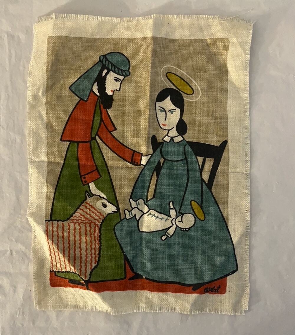 Robert Darr Wert Mid-Century Screen Print Linen Holy Family Nativity Christmas